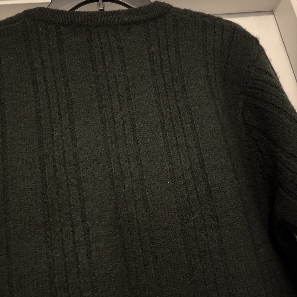 Women's Sweater XL Wool Full Zip Cable Knit Cardigan Dark Green Fisherman Vtg - Picture 7 of 7